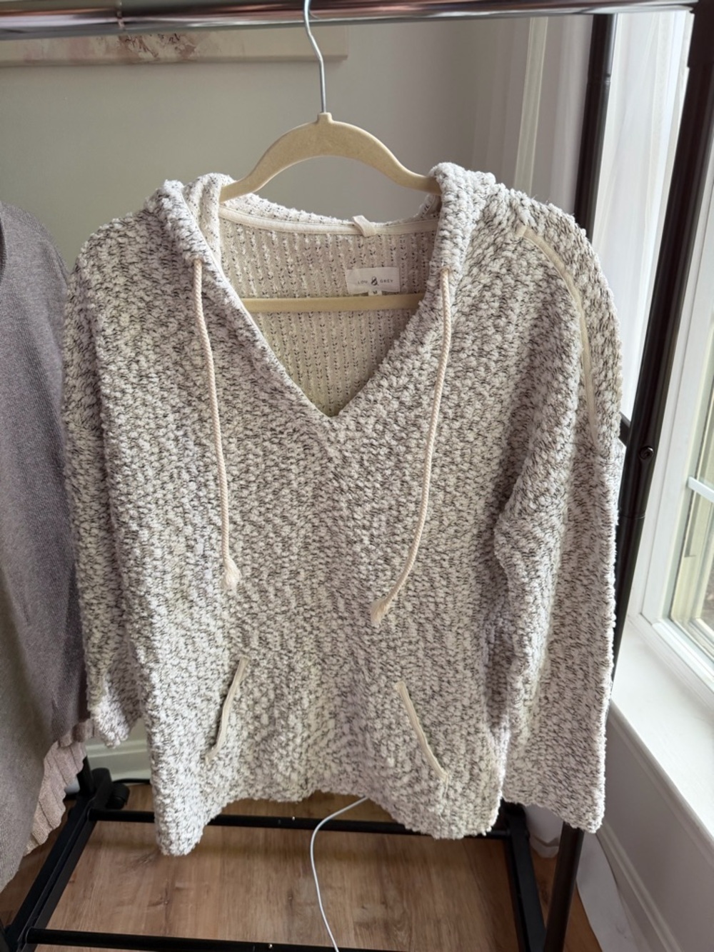 Lou & Grey Cream and Light Gray Marled Knit Hoodie